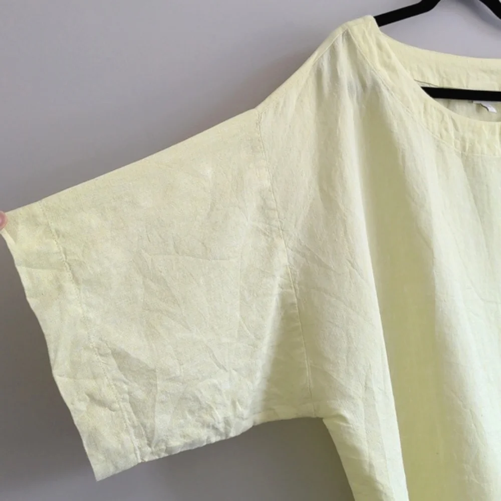 J. JILL PURE JILL | 100% Linen Top Short Sleeves Crew Neck, Yellow, Womens L - Picture 5 of 11
